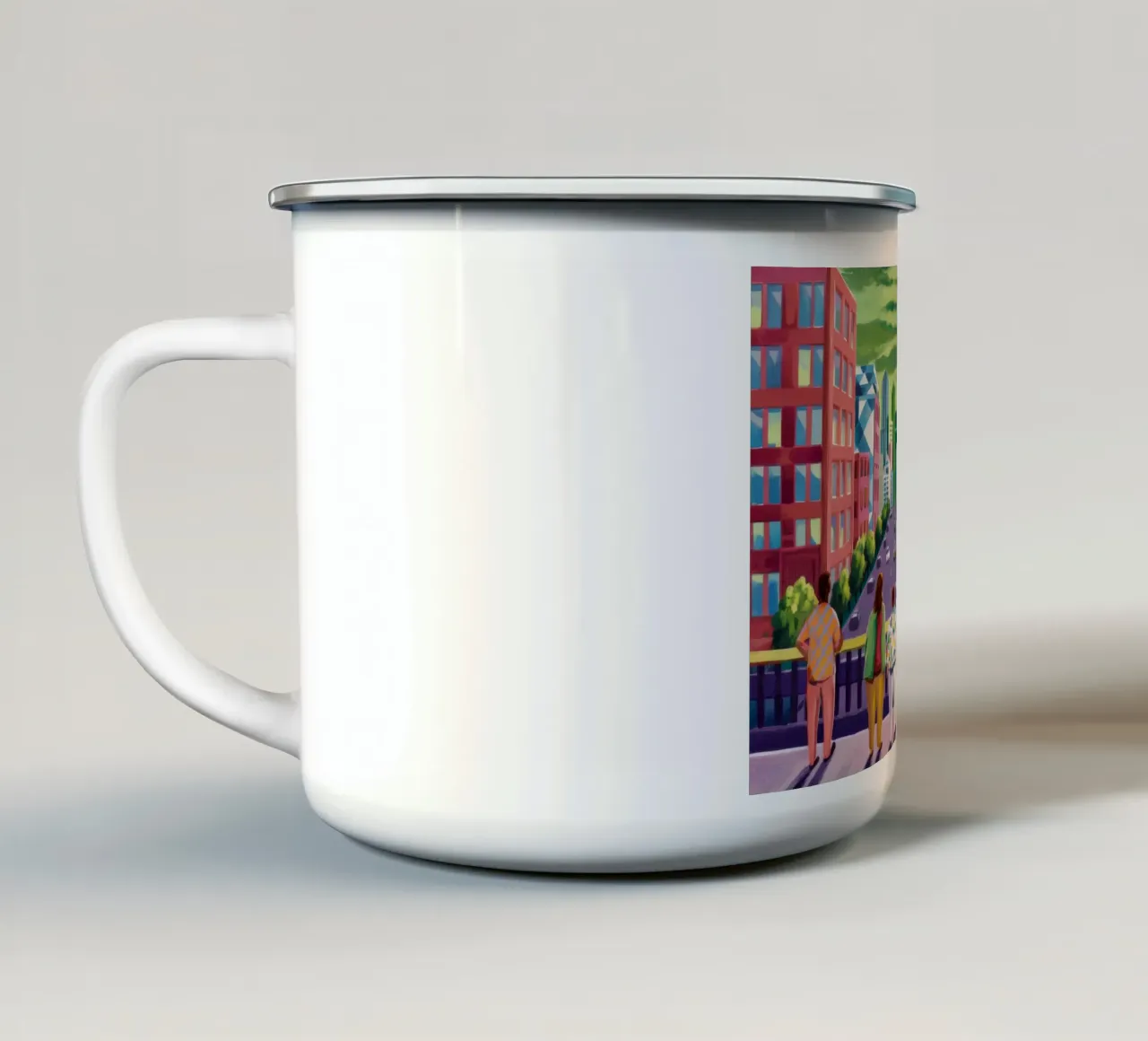 Prospettiva del centro città tazza in smalto da Silk Palette