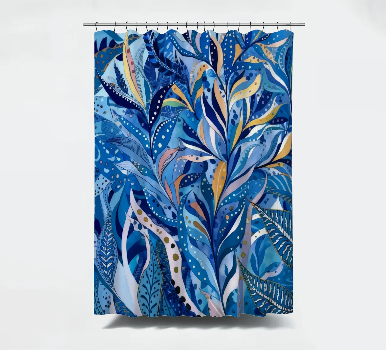 Azure Leaf Labyrinth shower curtain by Vivid Reverie