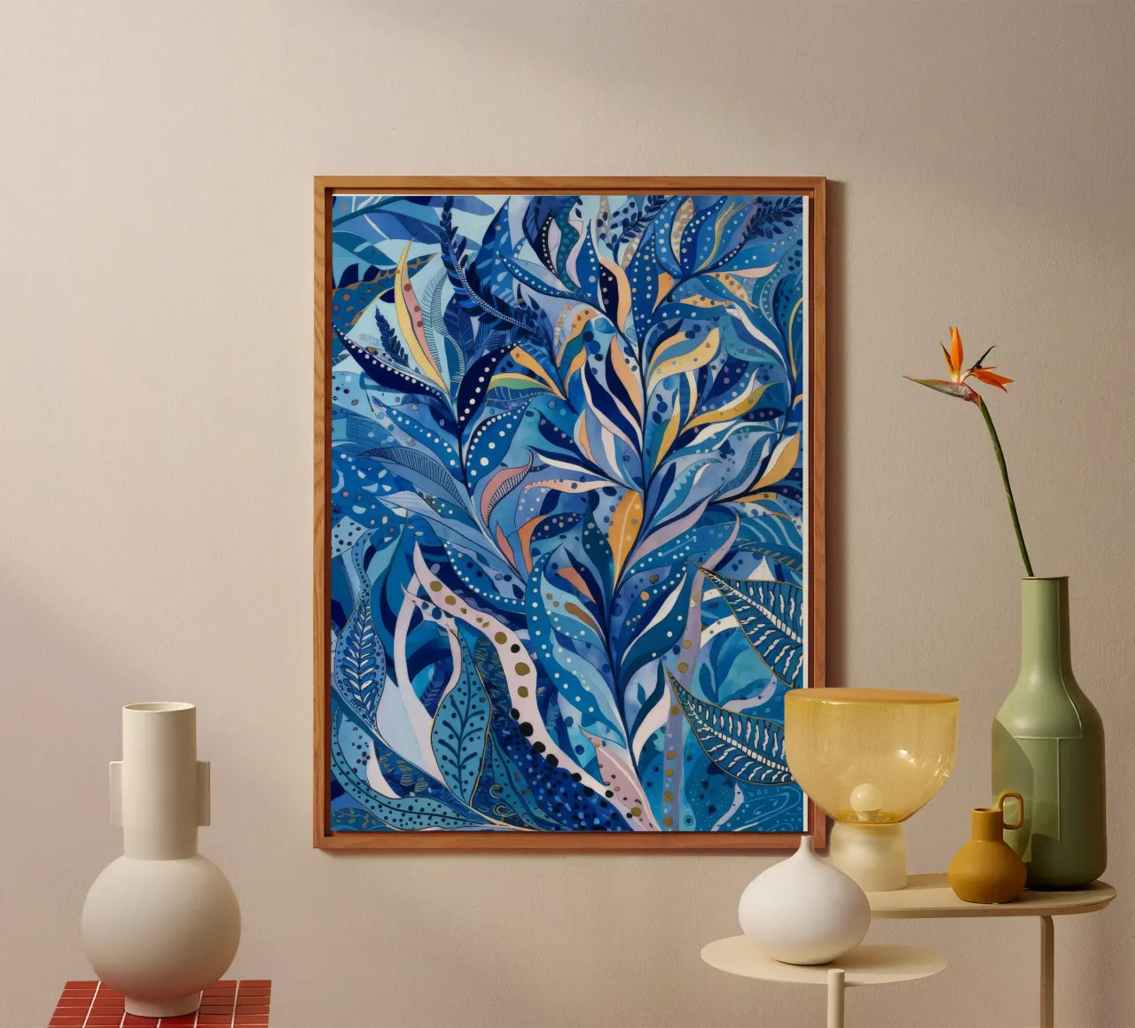 Labirinto di foglie azzurre alluminio dibond da Vivid Reverie