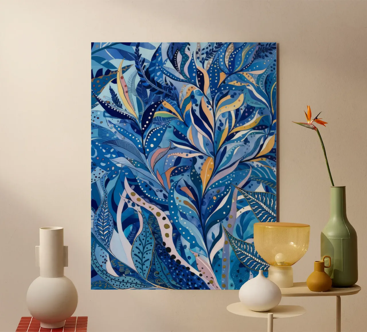 Labirinto di foglie azzurre alluminio dibond da Vivid Reverie