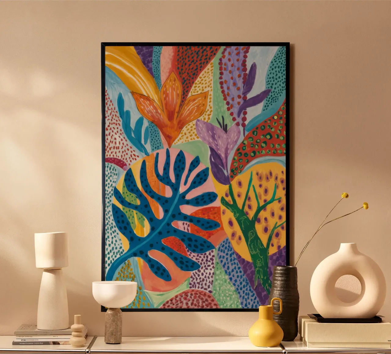 Frammento di collage di foglie poster con telaio in alluminio da Vivid Reverie