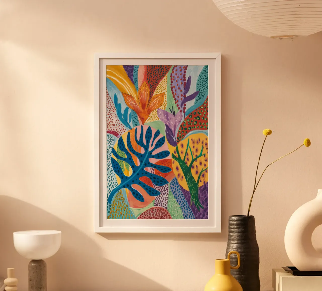 Frammento di collage di foglie poster con telaio in alluminio da Vivid Reverie