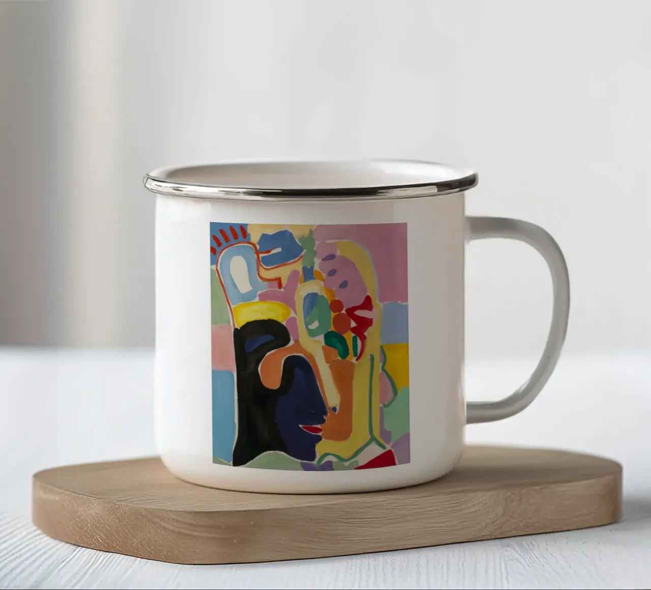 Visage chromatique cubiste mug en émail de Vivid Reverie