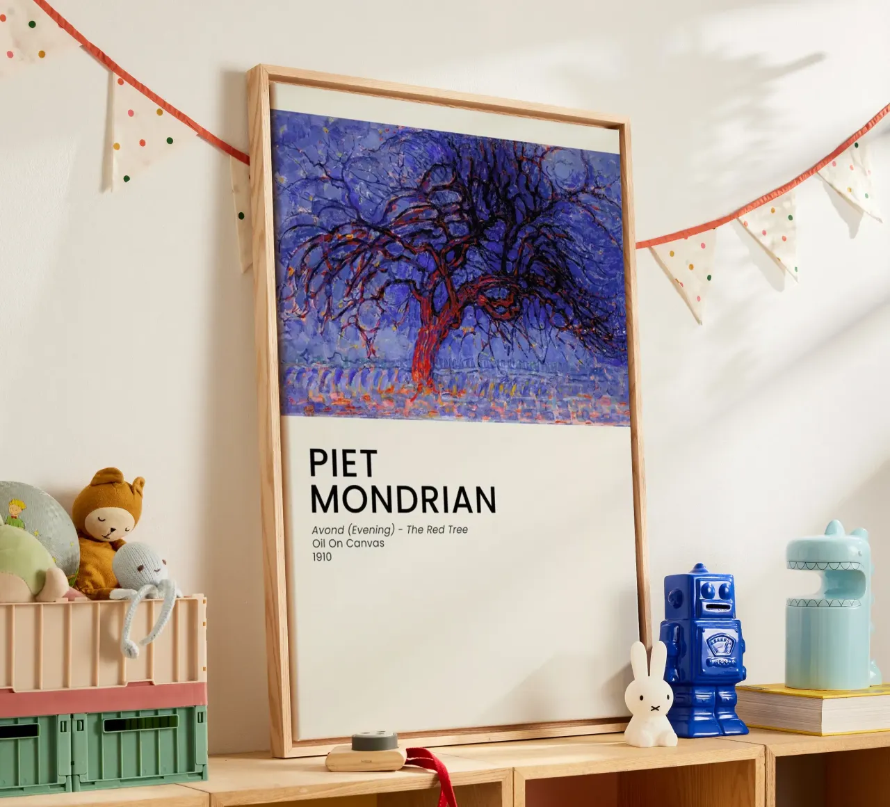Mondrian - Avond - The Red Tree tela con Cornice a cassetta da Vintage by JUNIQE