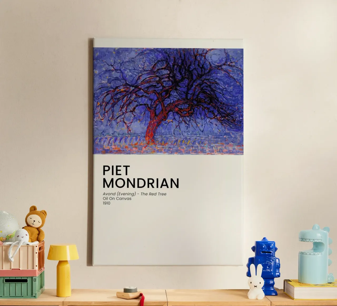 Mondrian - Avond - The Red Tree tela con Cornice a cassetta da Vintage by JUNIQE