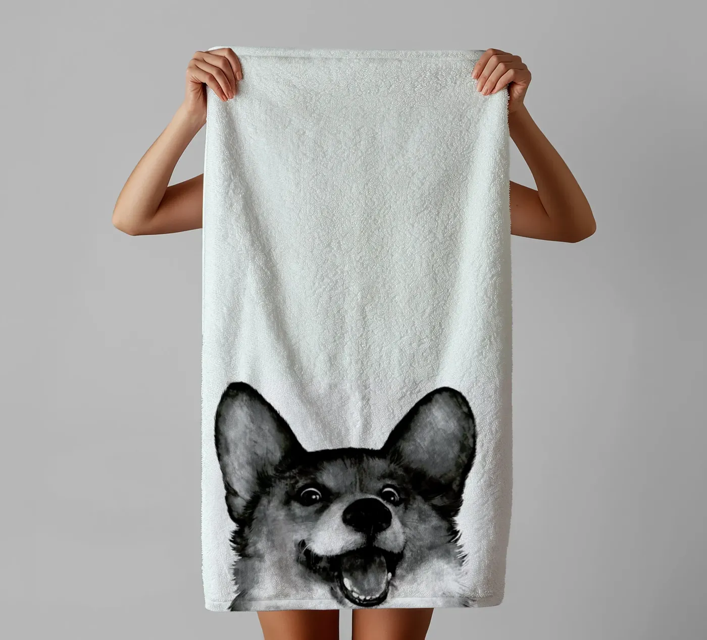 Corgi towel by Laura Graves