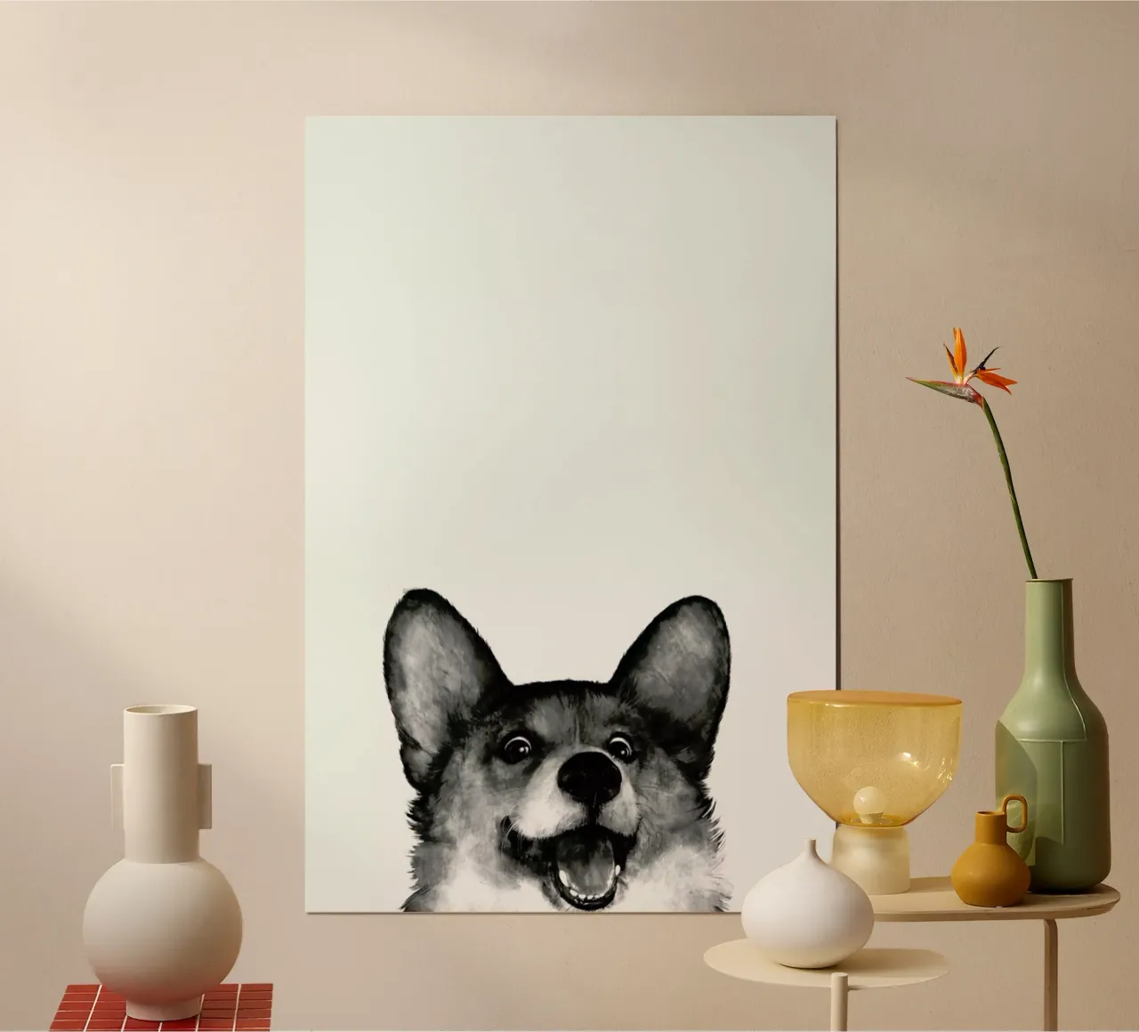Corgi poster con telaio in legno da Laura Graves