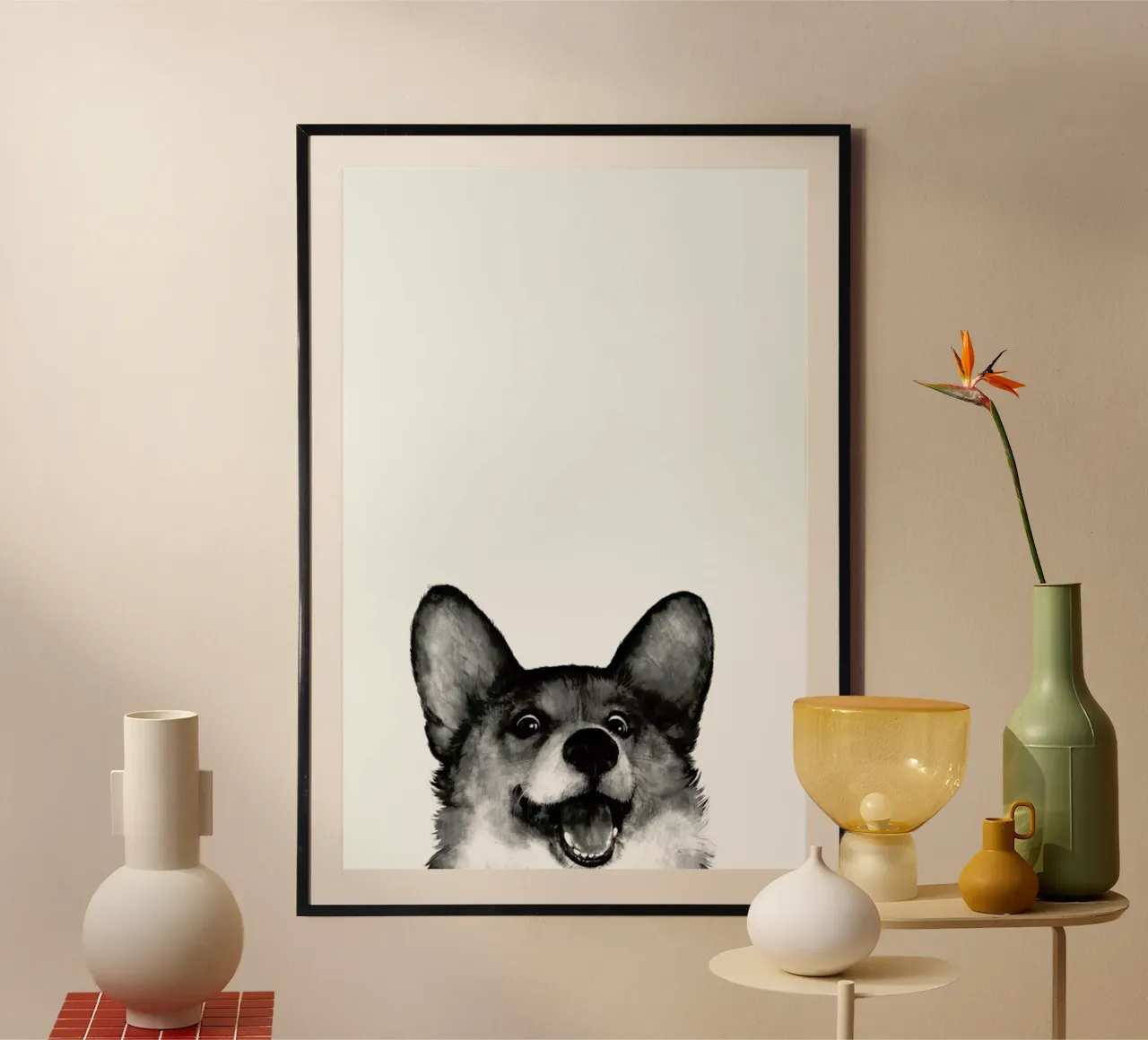 Corgi poster con telaio in legno da Laura Graves