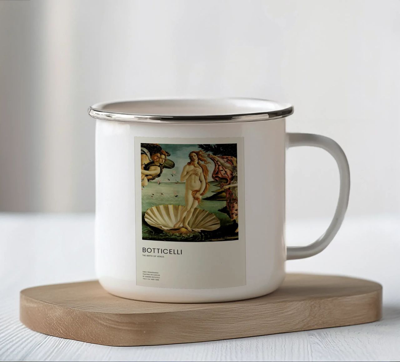 Botticelli - The Birth of Venus Portrait tazza in smalto da Vintage by JUNIQE