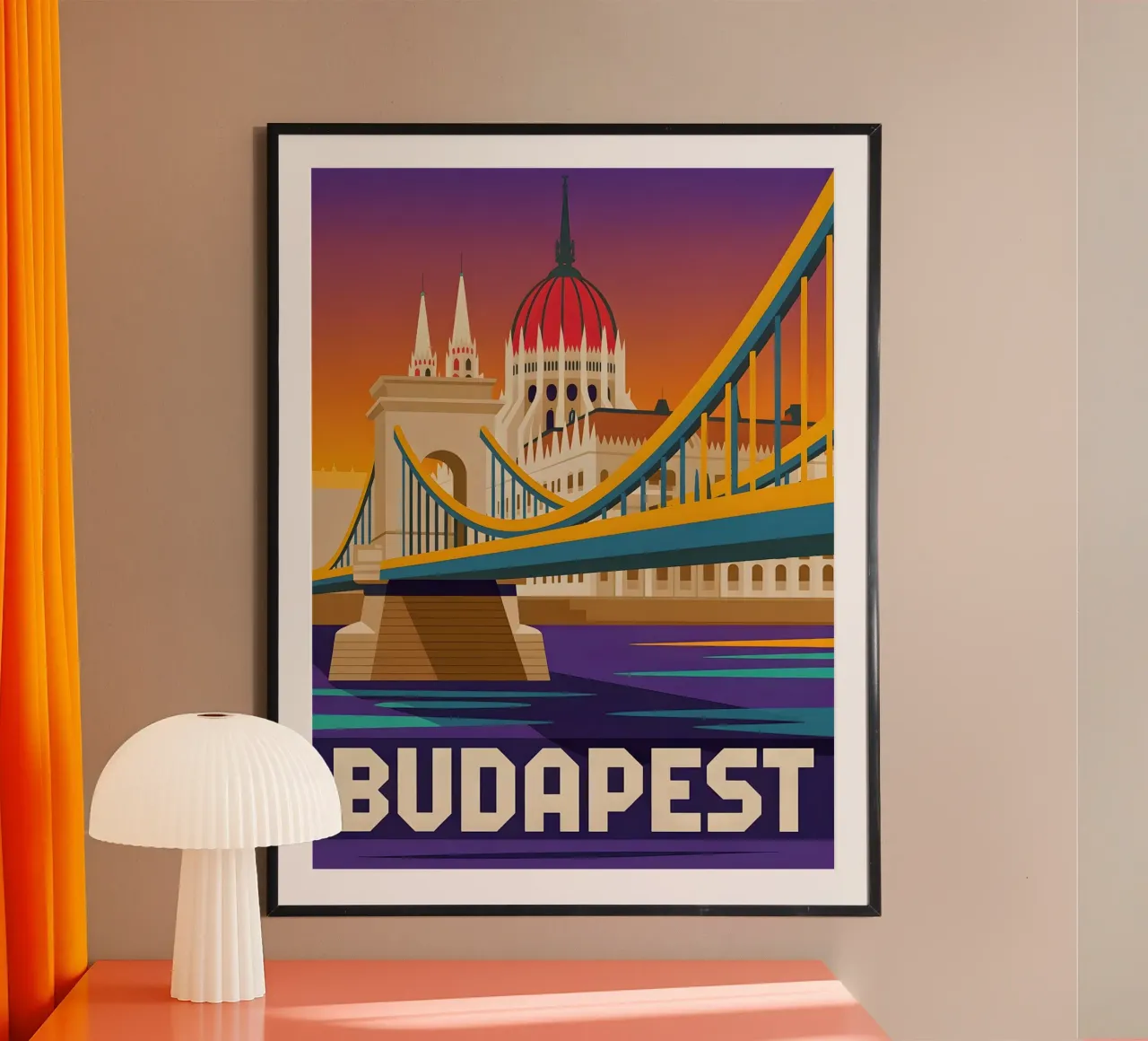 Poster di viaggio retrò di Budapest poster con telaio in alluminio da Vintage Travel Art