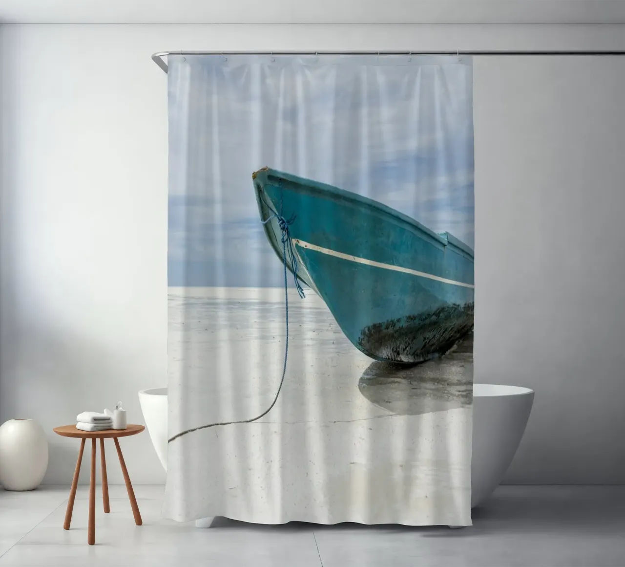 Boat on the beach in the tropics Duschvorhang von photolovers