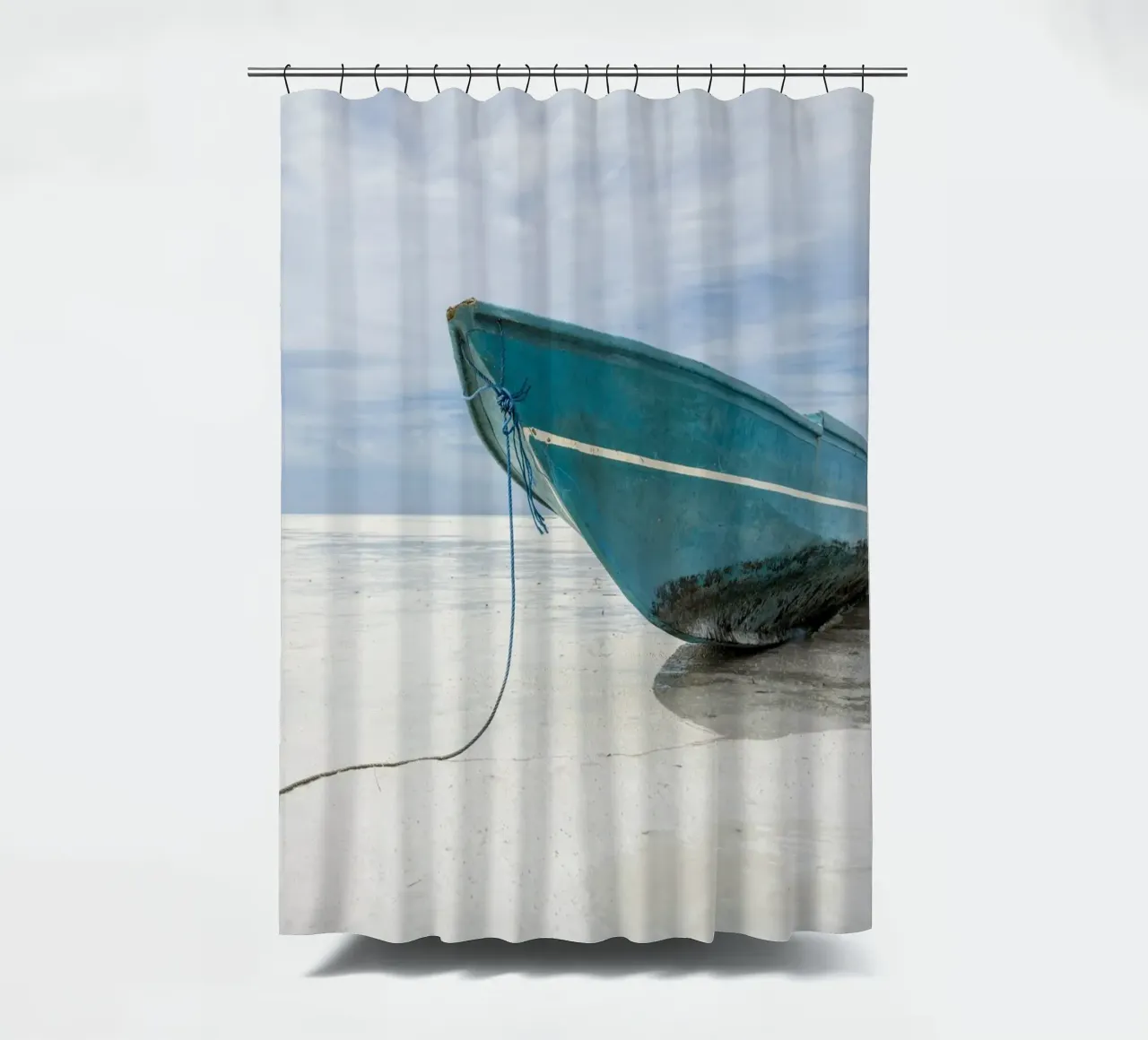 Boat on the beach in the tropics Duschvorhang von photolovers