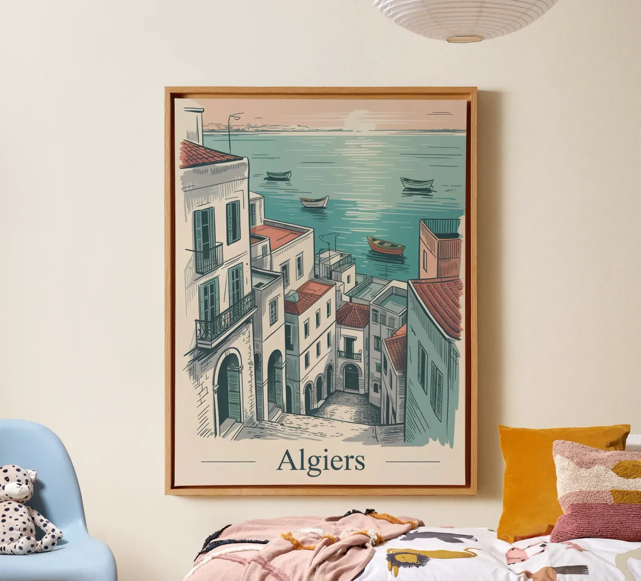 Algiers vintage reisposter canvas met Baklijst van Vintage Travel Art