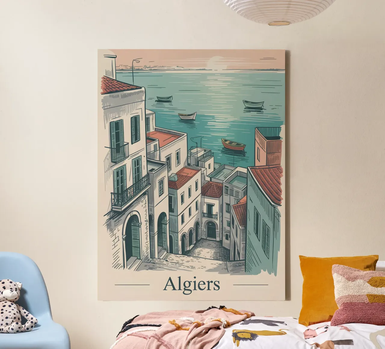 Algiers vintage reisposter canvas met Baklijst van Vintage Travel Art