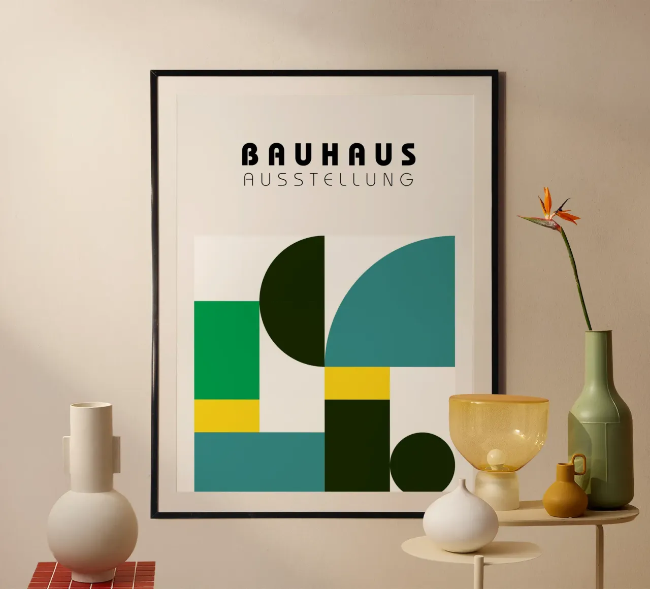 Mostra Bauhaus - Poster geometrico a colori moderno poster con telaio in plastica da Casa Calm