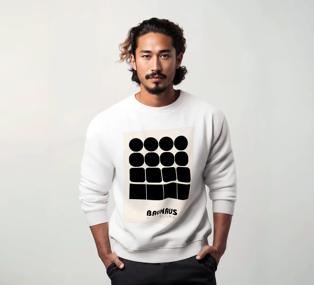 Bauhaus shapes - Minimalist poster in black sweatshirt by Casa Calm