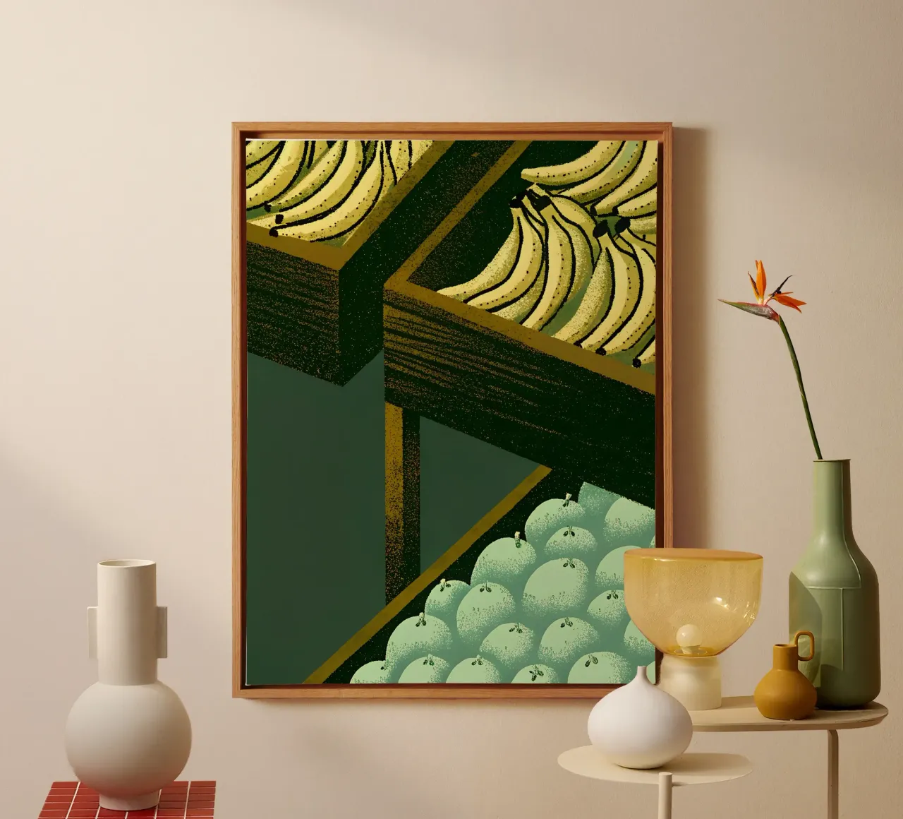 Banane Apfel Leinwand mit Schattenfugenrahmen von SOUL SHOP