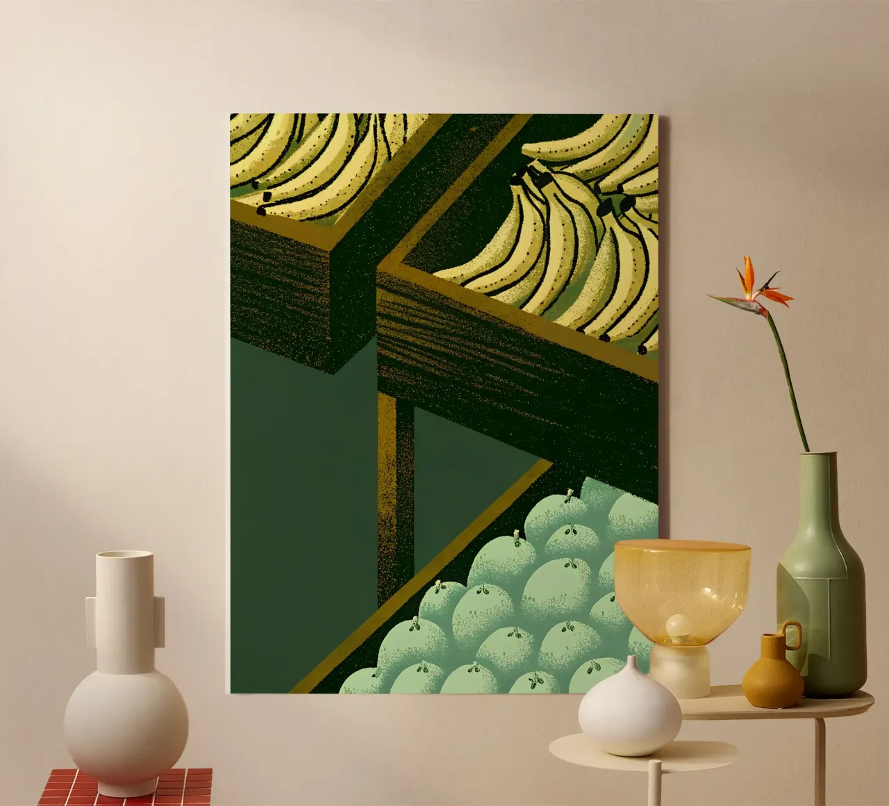 Banane Apfel Leinwand mit Schattenfugenrahmen von SOUL SHOP