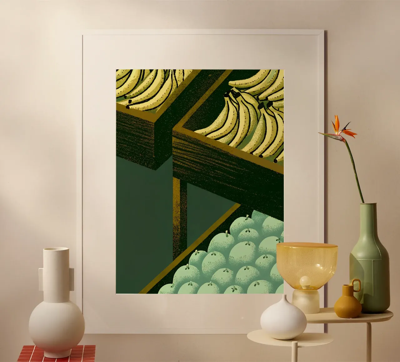 Banane Apfel Poster mit Holzrahmen von SOUL SHOP