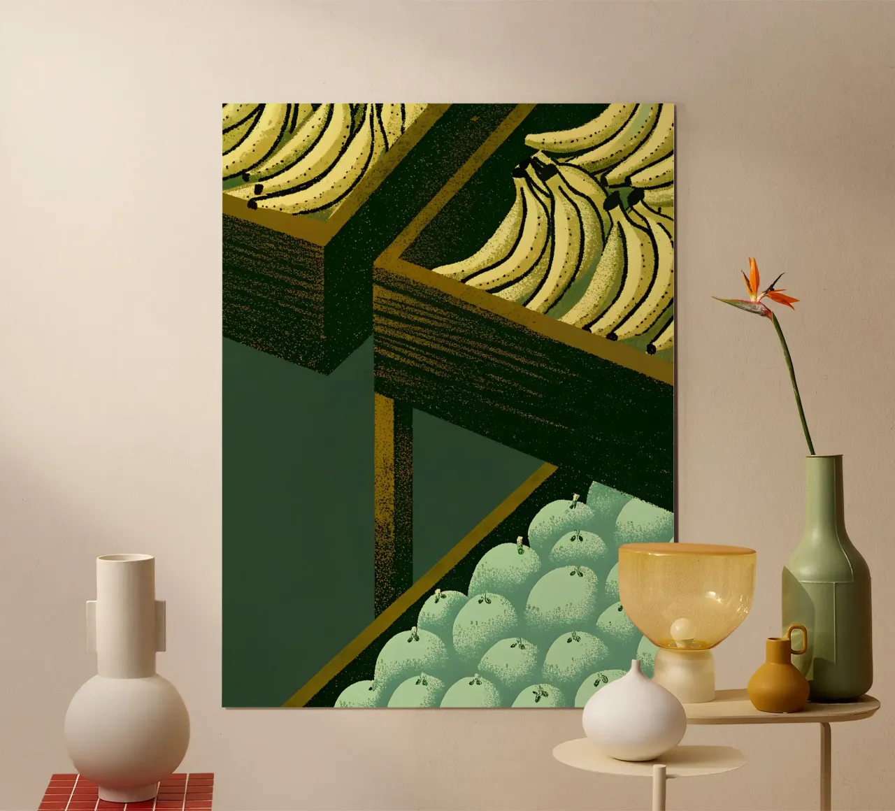 Banane Apfel Poster mit Holzrahmen von SOUL SHOP