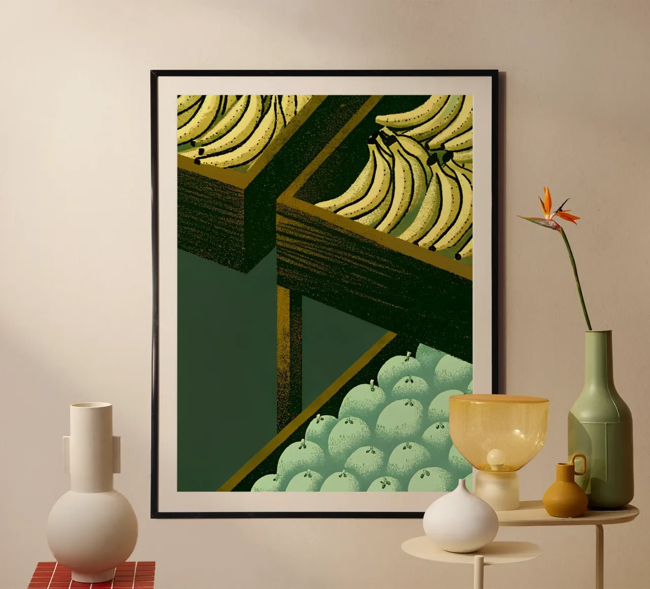 Banane Apfel Poster mit Holzrahmen von SOUL SHOP
