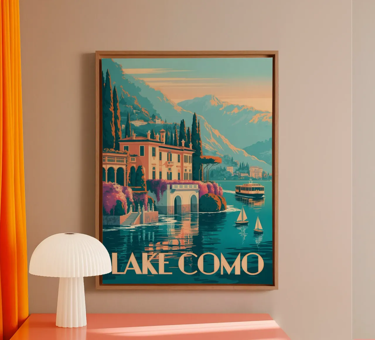 Poster di viaggio vintage del Lago di Como tela con Cornice a cassetta da Vintage Travel Art