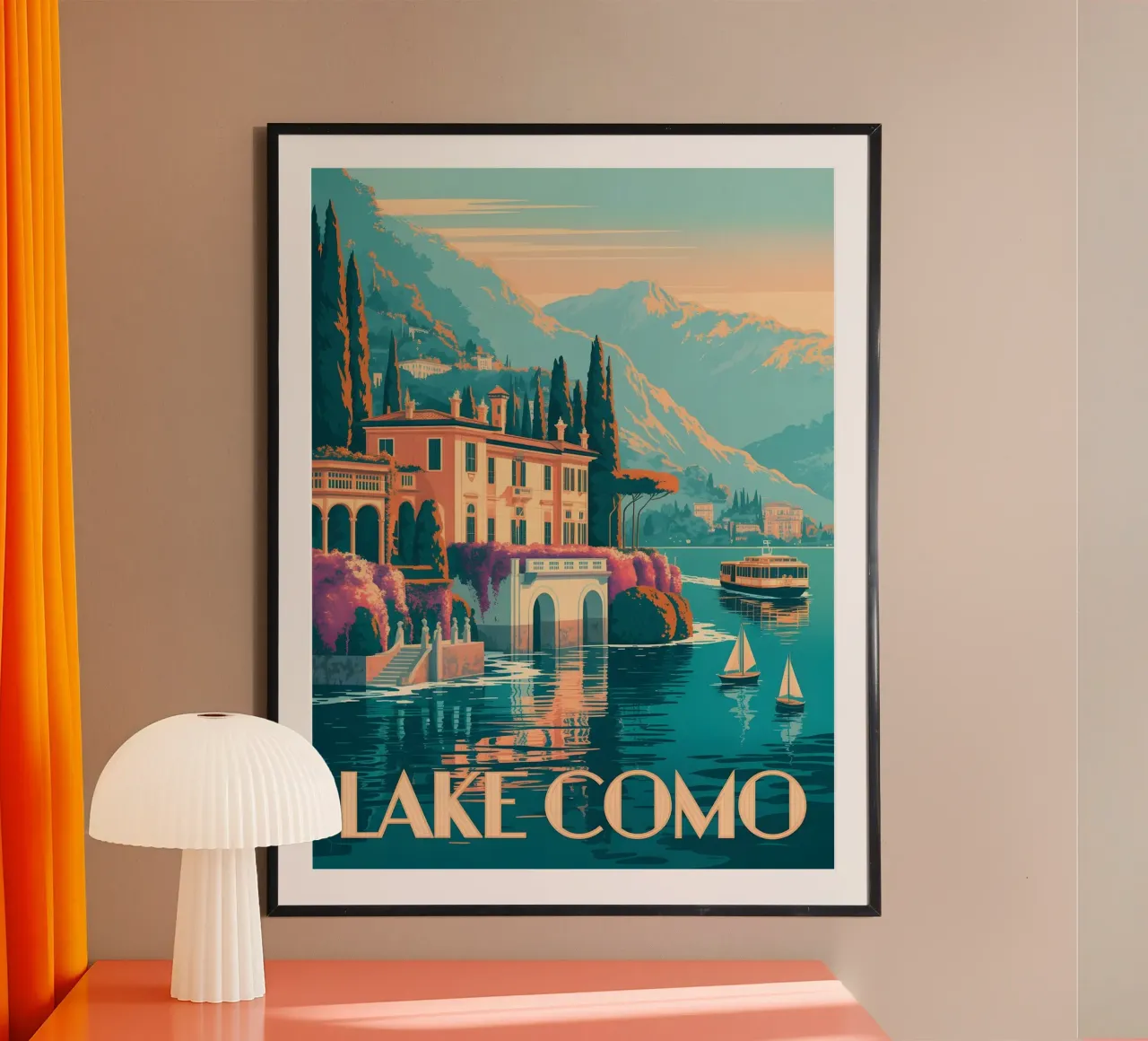 Poster di viaggio vintage del Lago di Como poster con telaio in alluminio da Vintage Travel Art