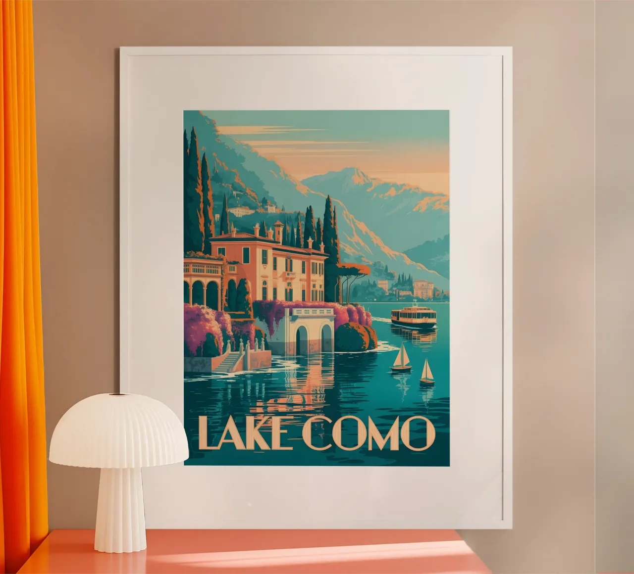 Poster di viaggio vintage del Lago di Como poster con telaio in alluminio da Vintage Travel Art