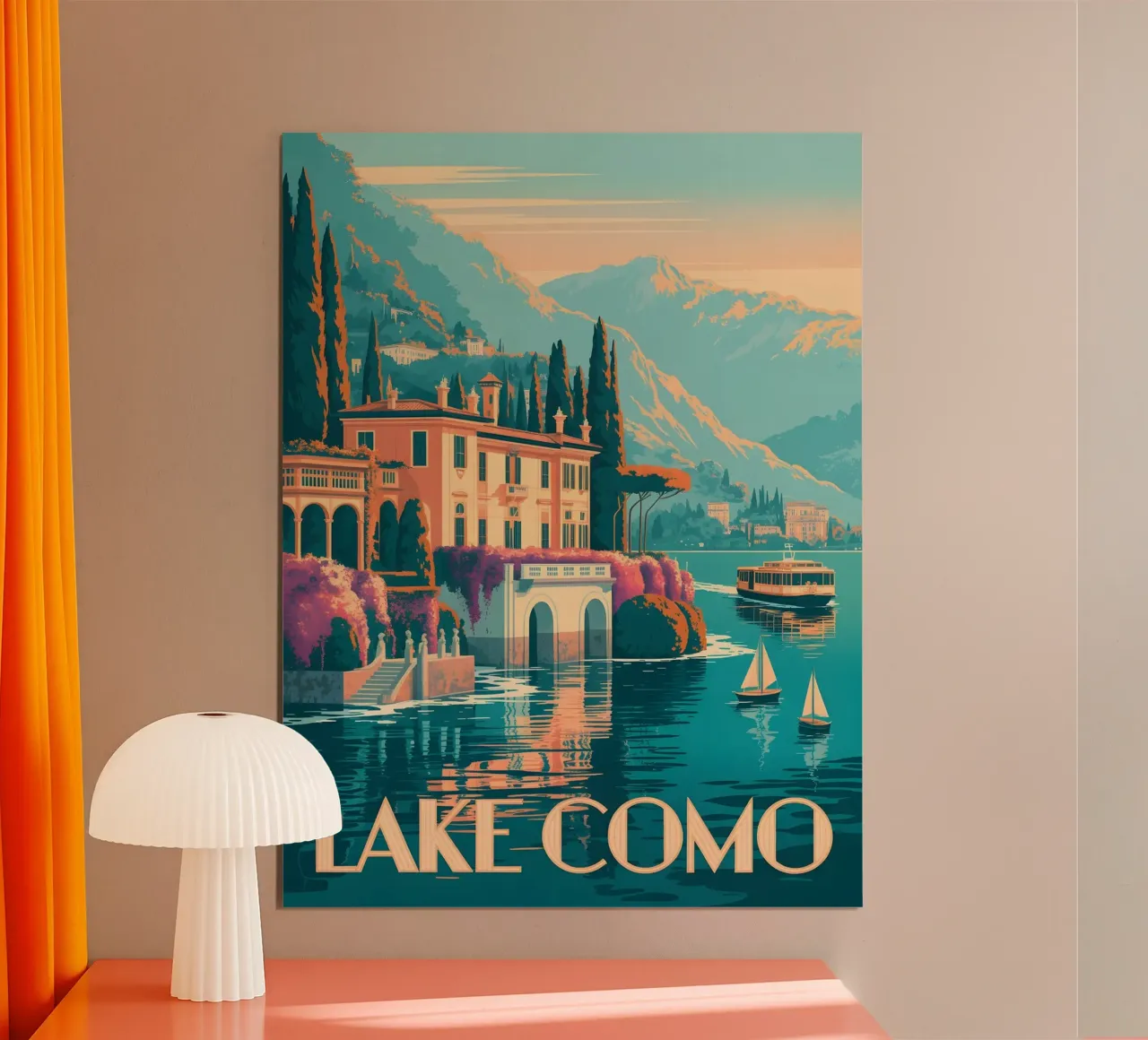 Poster di viaggio vintage del Lago di Como poster con telaio in alluminio da Vintage Travel Art
