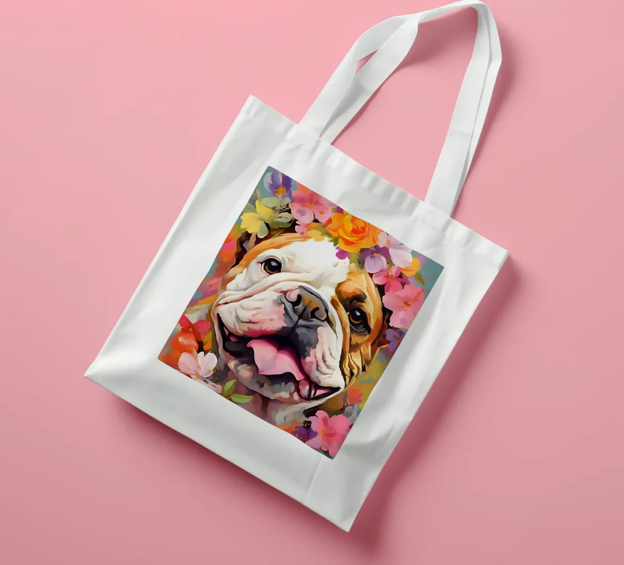 Bulldog in un mare di fiori borsa in juta da WILD ART