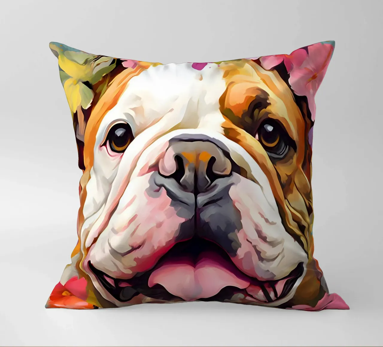 Bulldog in un mare di fiori cuscino da WILD ART