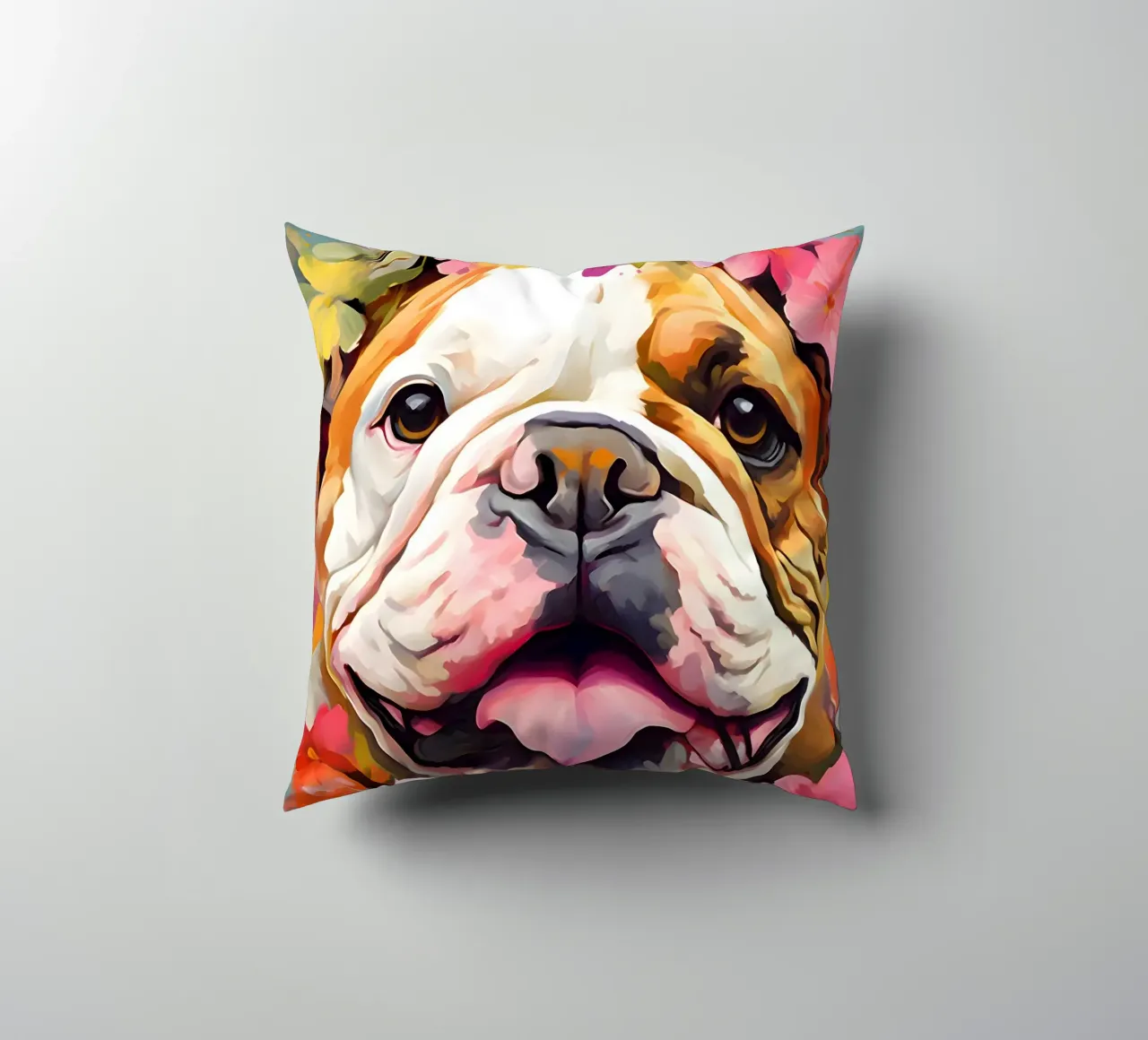 Bulldog in un mare di fiori cuscino da WILD ART