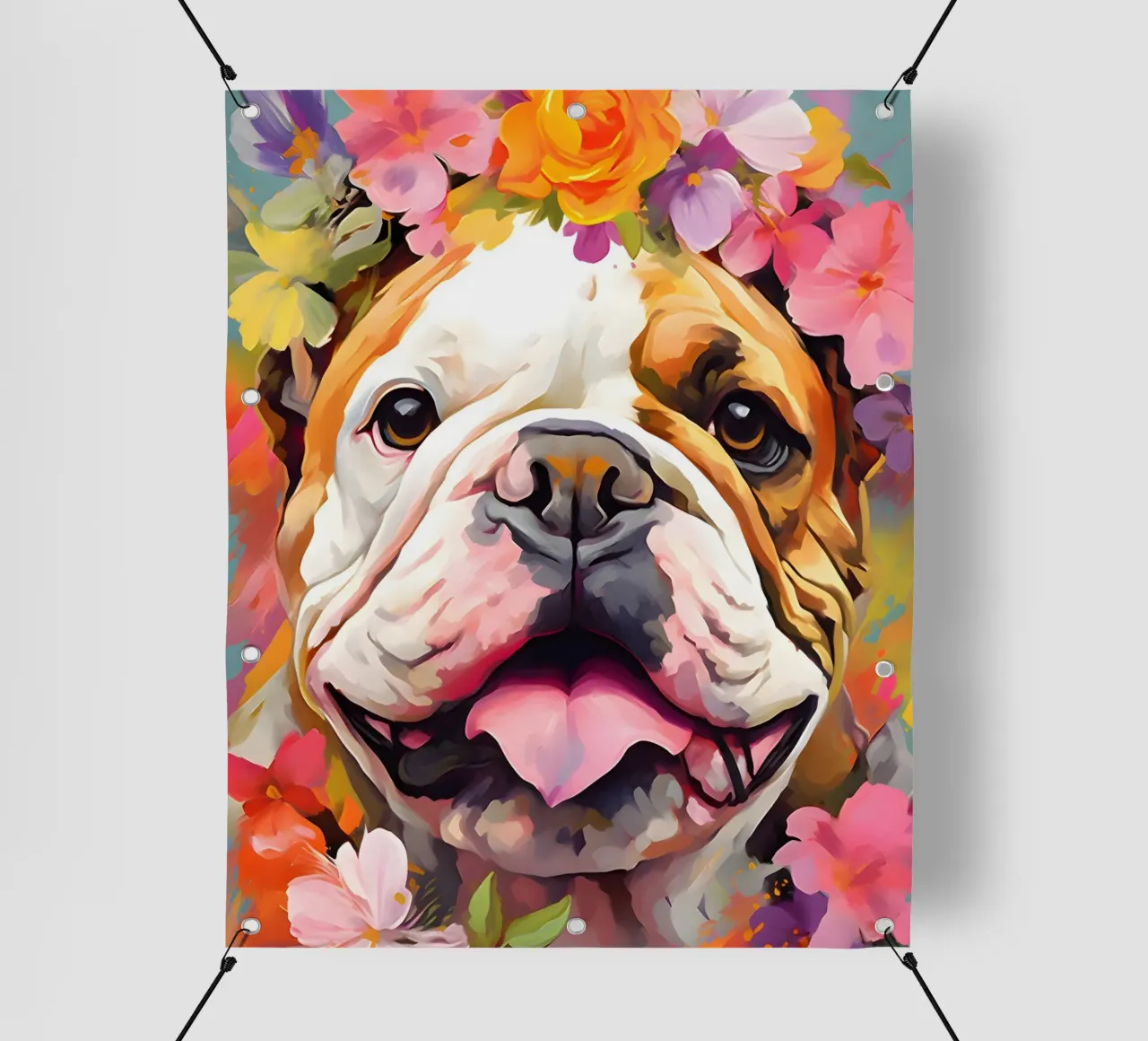 Bulldog in un mare di fiori telo in pvc da WILD ART