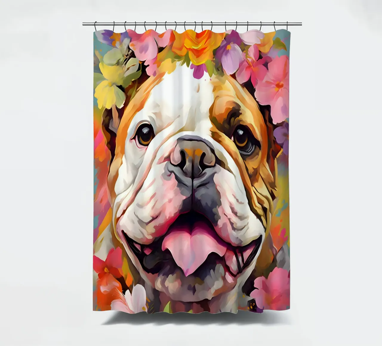 Bulldog in un mare di fiori tenda da doccia da WILD ART