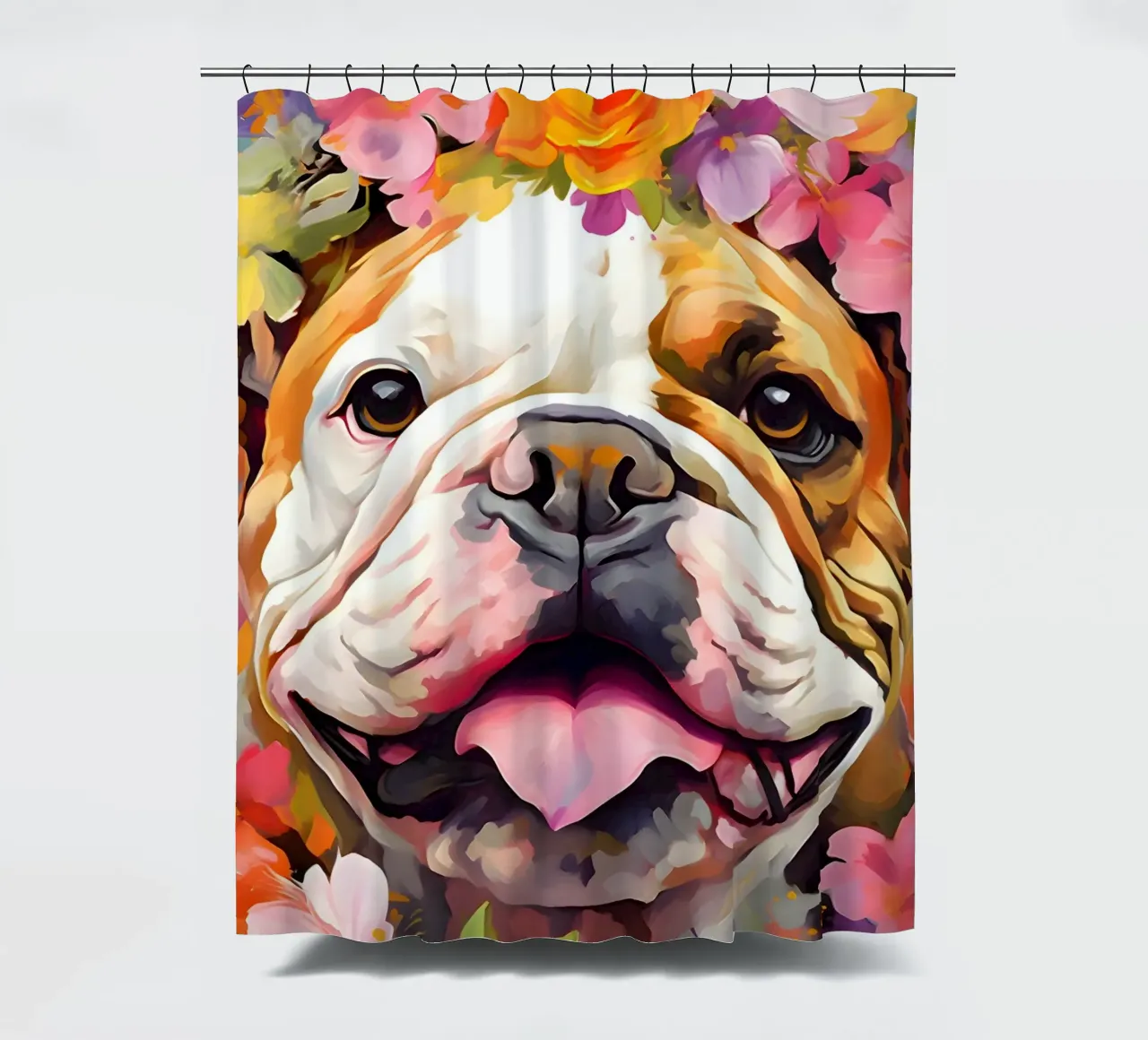 Bulldog in un mare di fiori tenda da doccia da WILD ART