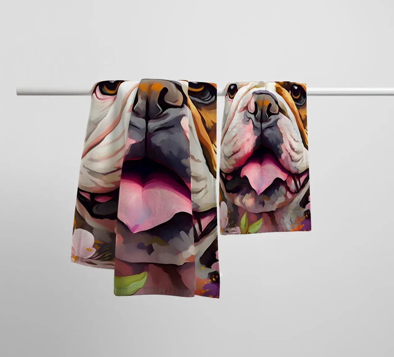 Bulldog in un mare di fiori asciugamano da bagno da WILD ART