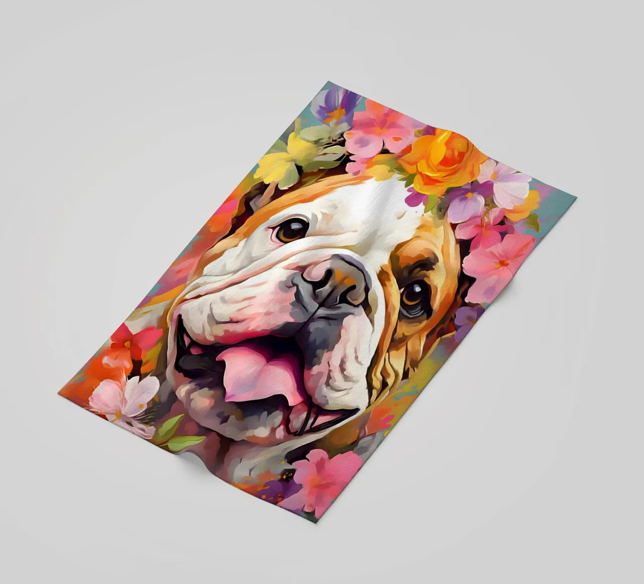 Bulldog in un mare di fiori telo mare da WILD ART