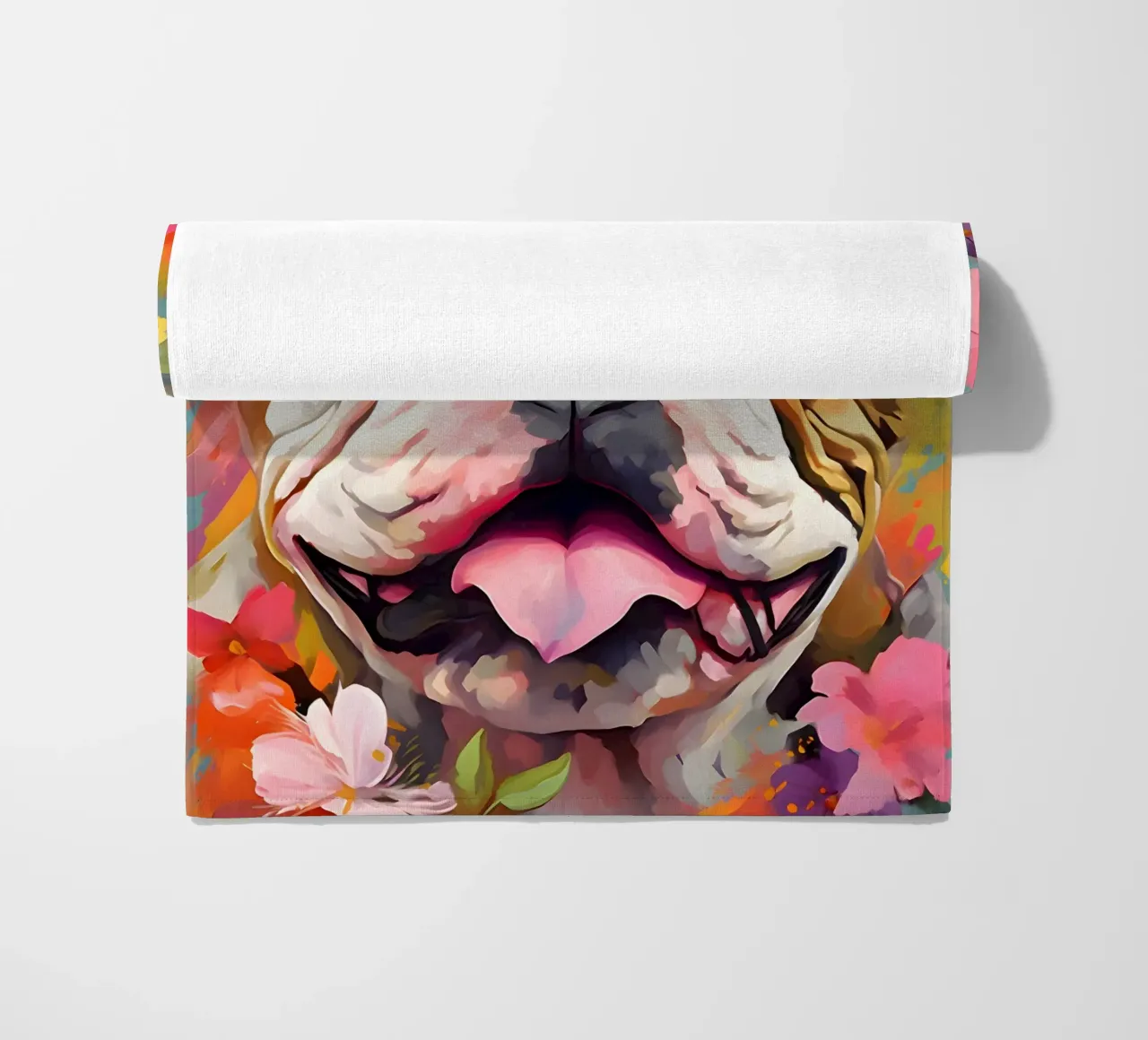 Bulldog in un mare di fiori telo mare da WILD ART