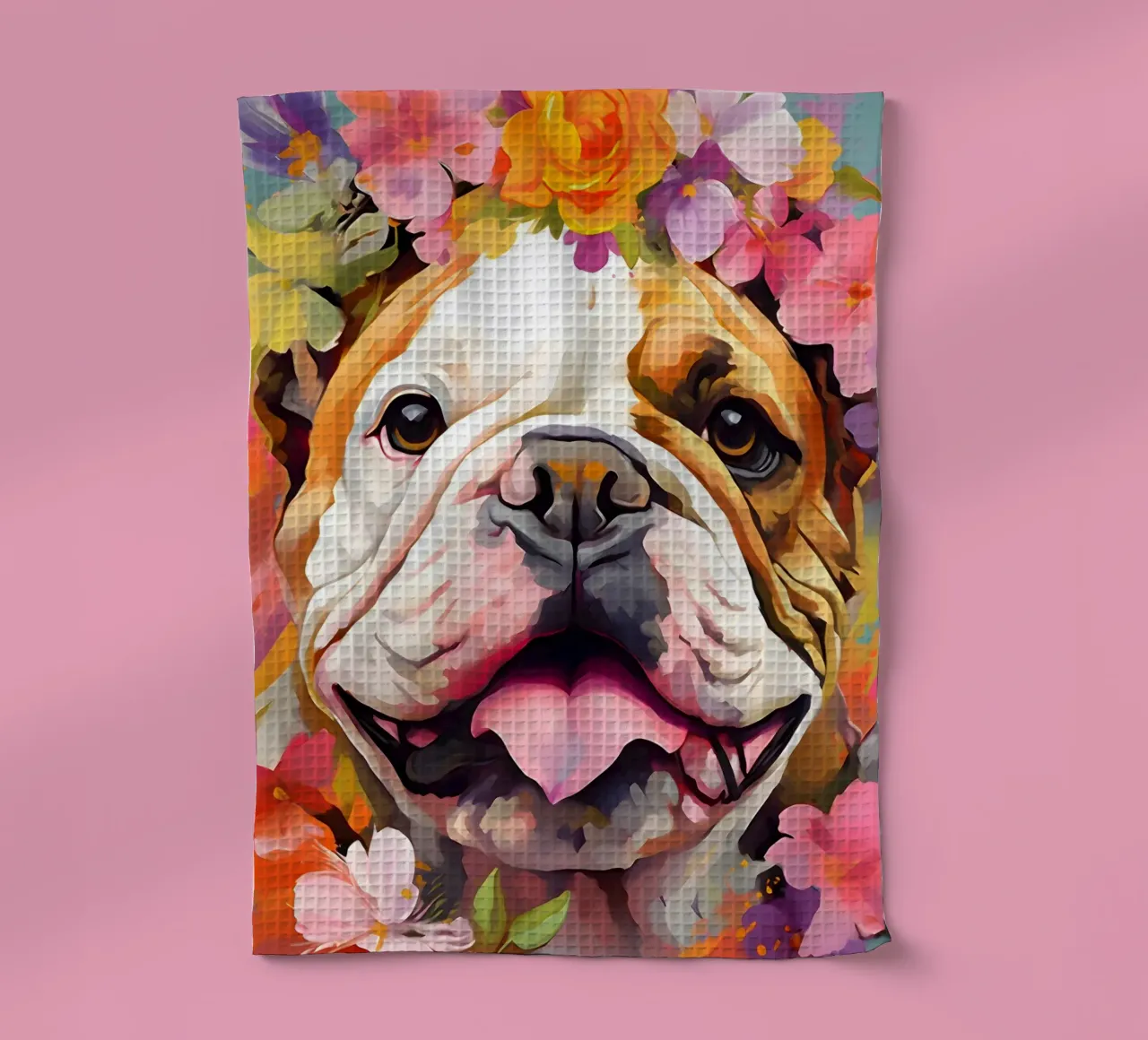 Bulldog in un mare di fiori canovaccio da cucina da WILD ART