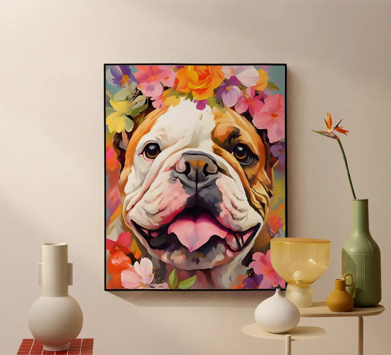 Bulldog in un mare di fiori plexiglass da WILD ART