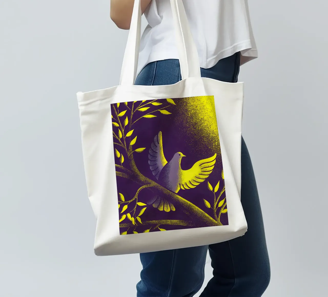 Colomba sull'albero borsa in juta da SOUL SHOP