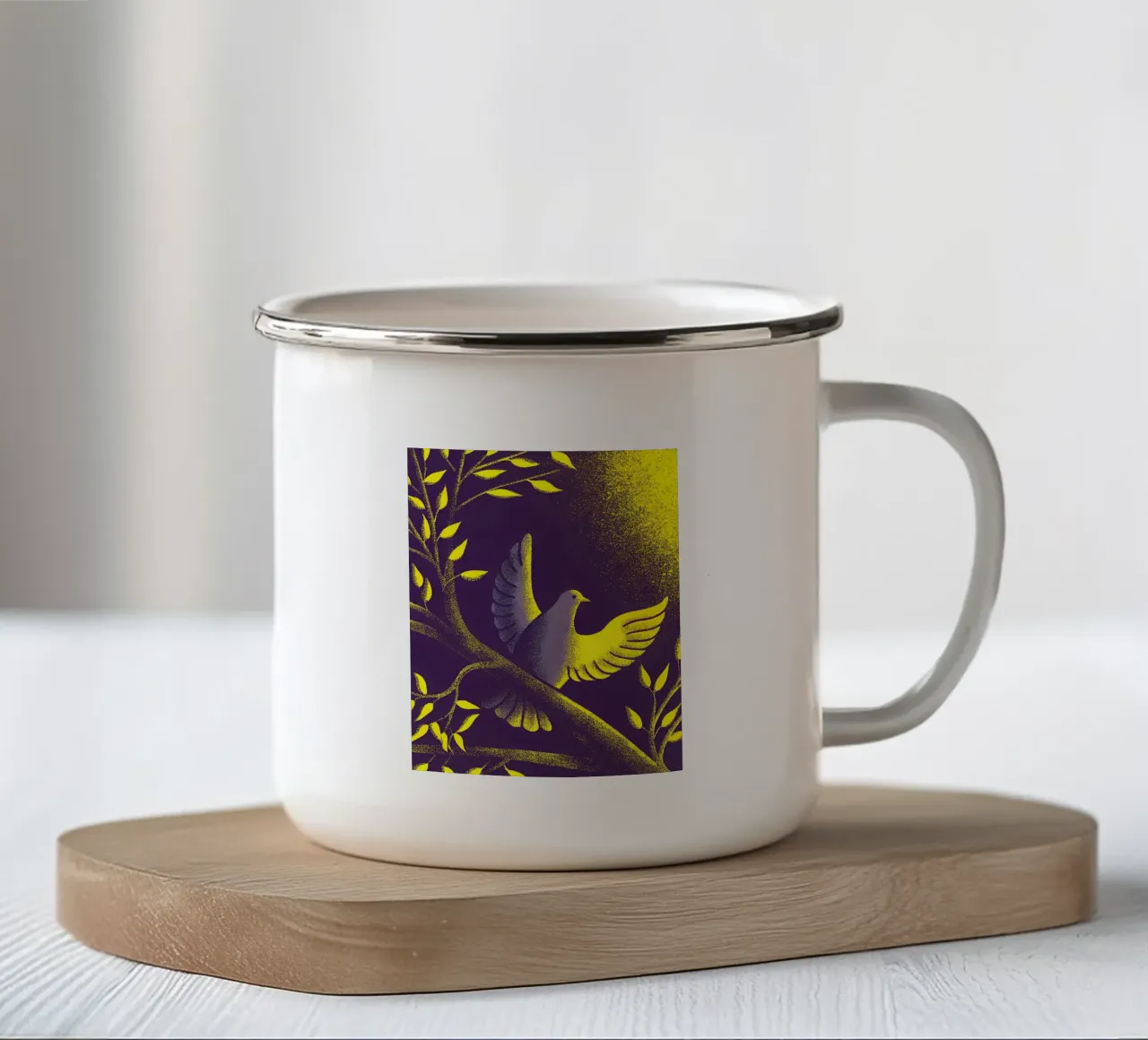 Duif in de boom emaille mok van SOUL SHOP