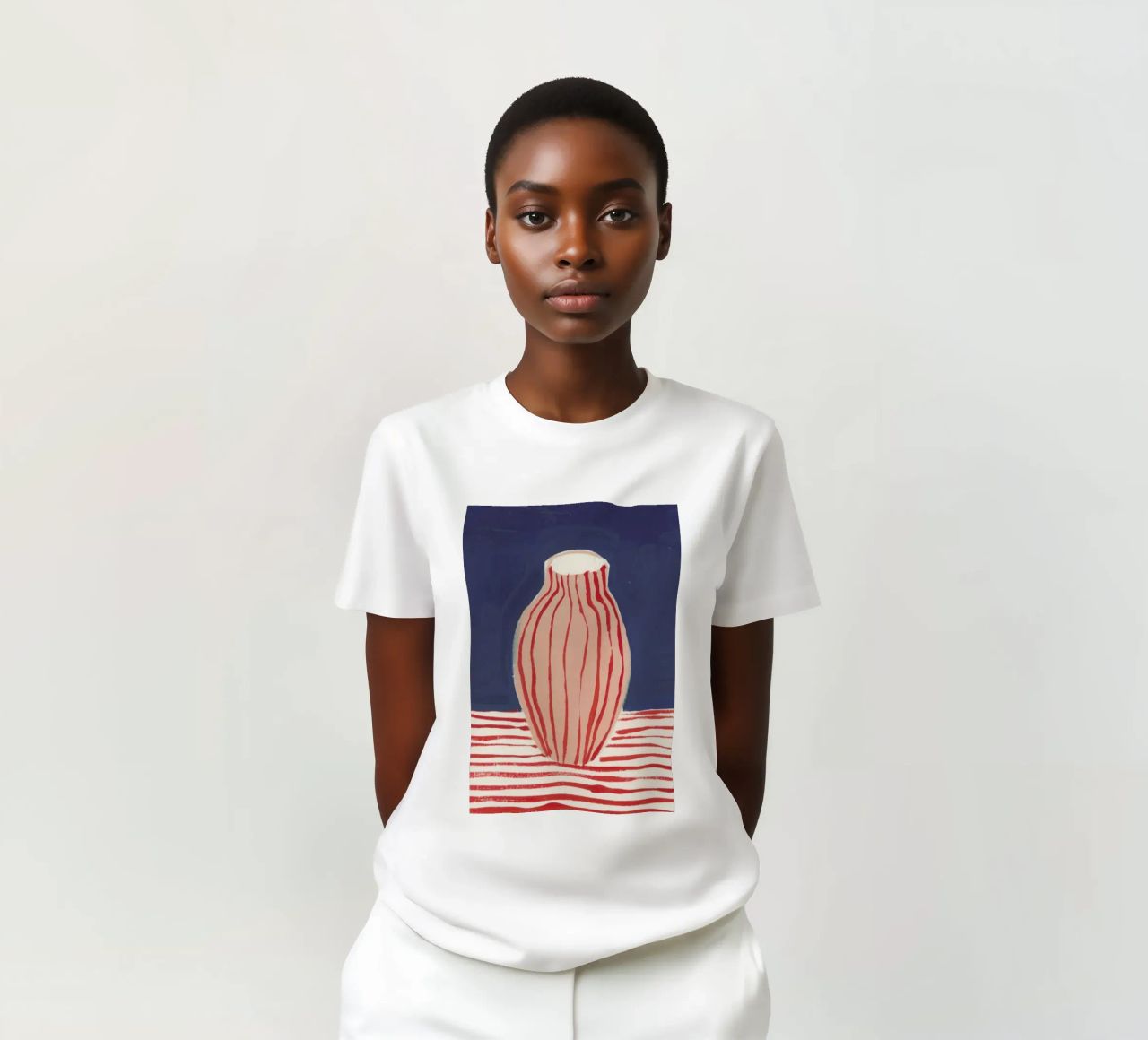 Red Striped Pink Vase t-shirt by Sonia Brittain
