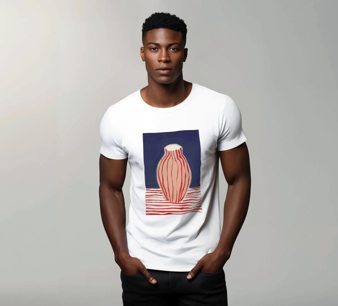 Red Striped Pink Vase t-shirt by Sonia Brittain