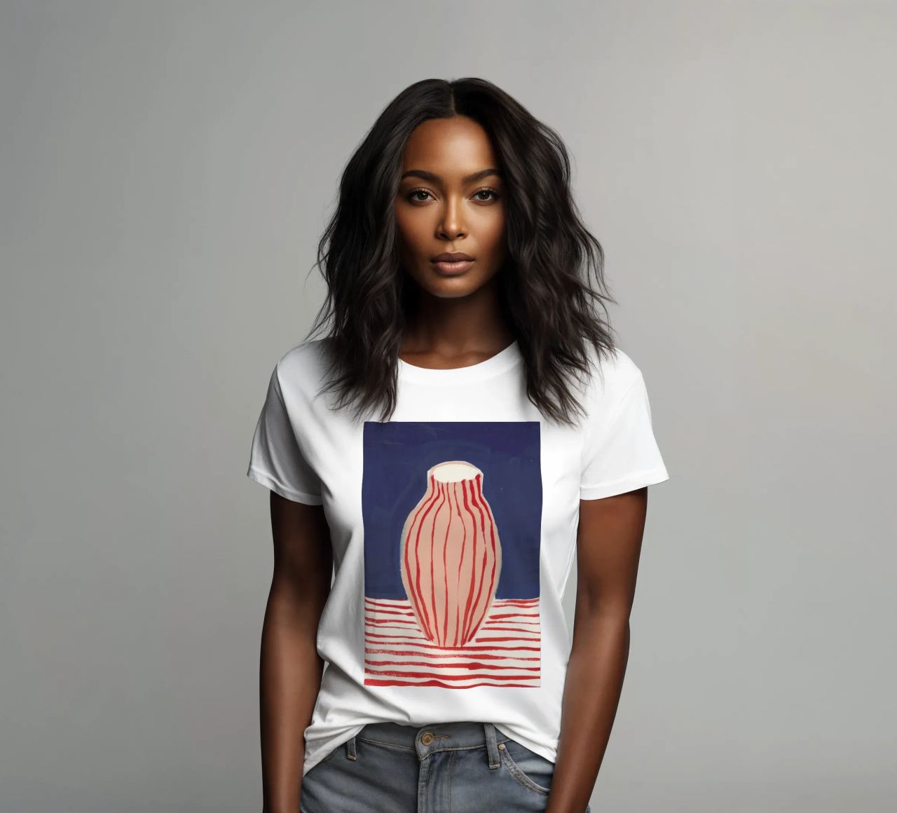 Red Striped Pink Vase women's fitted t-shirt by Sonia Brittain