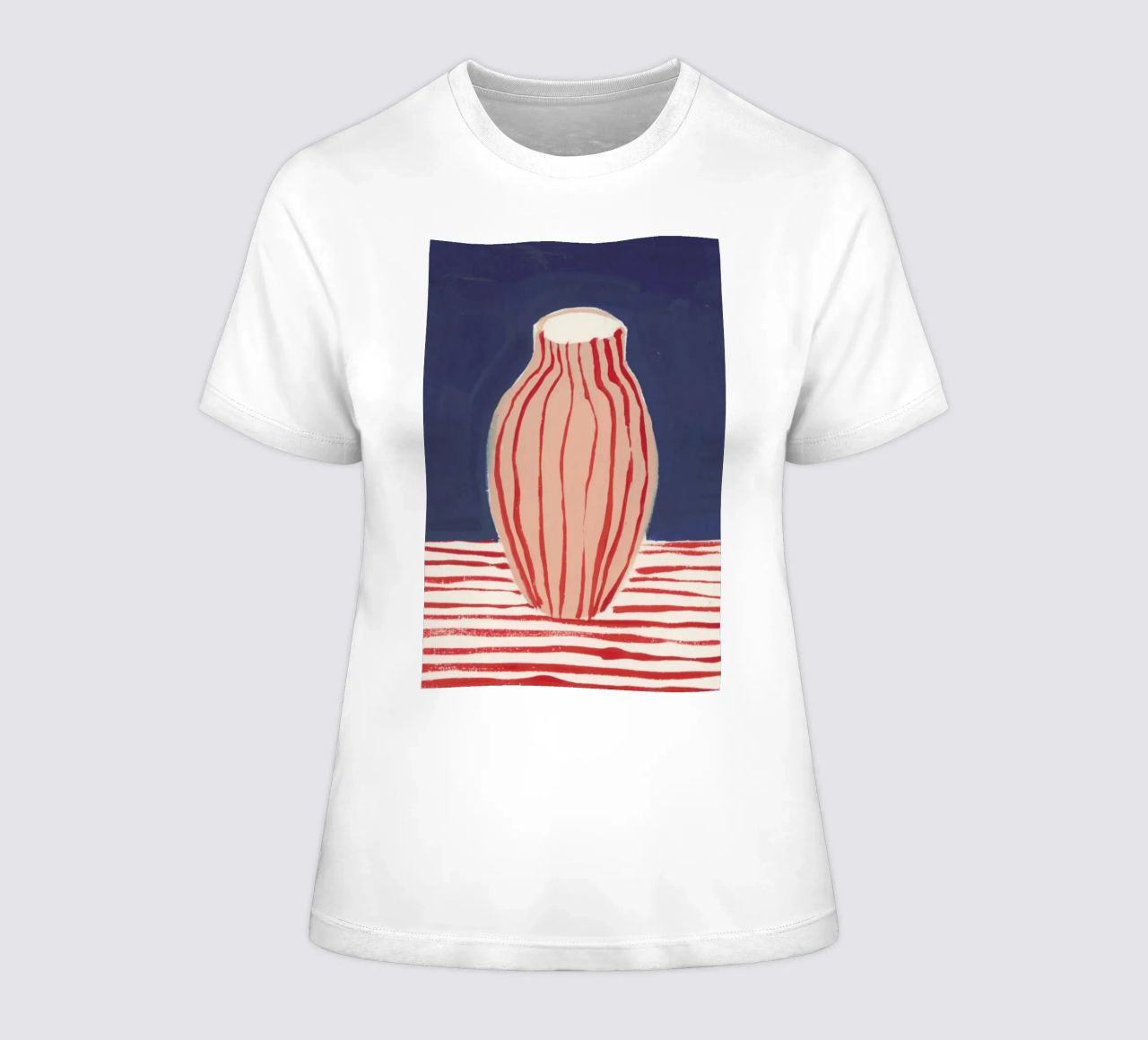 Red Striped Pink Vase women's fitted t-shirt by Sonia Brittain