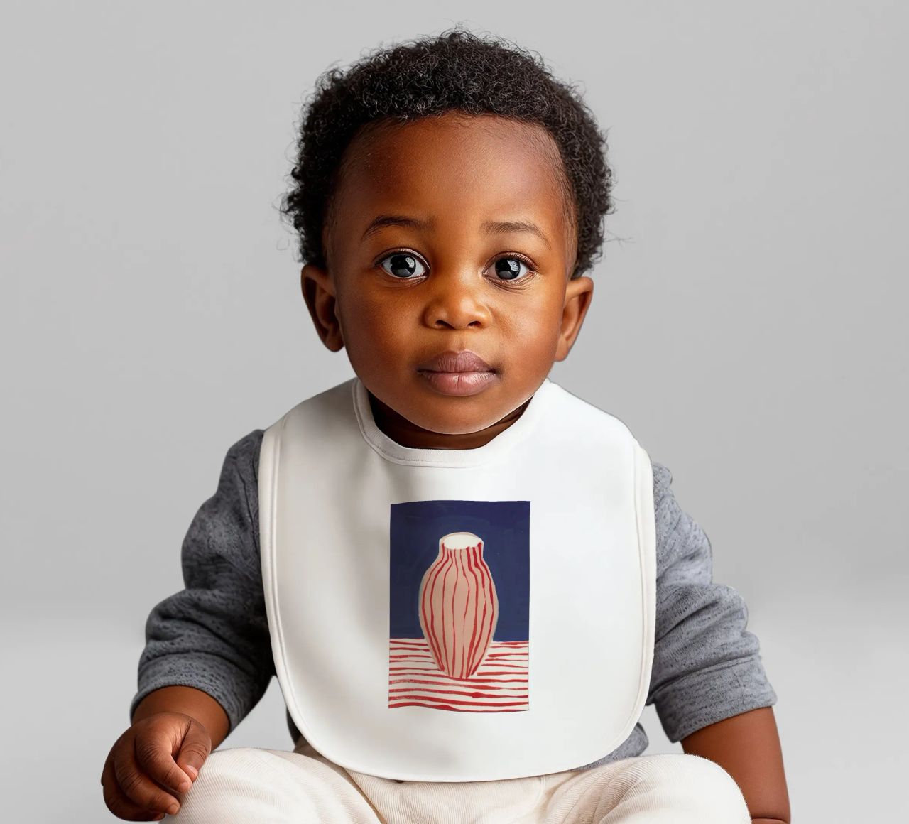 Red Striped Pink Vase baby bib by Sonia Brittain