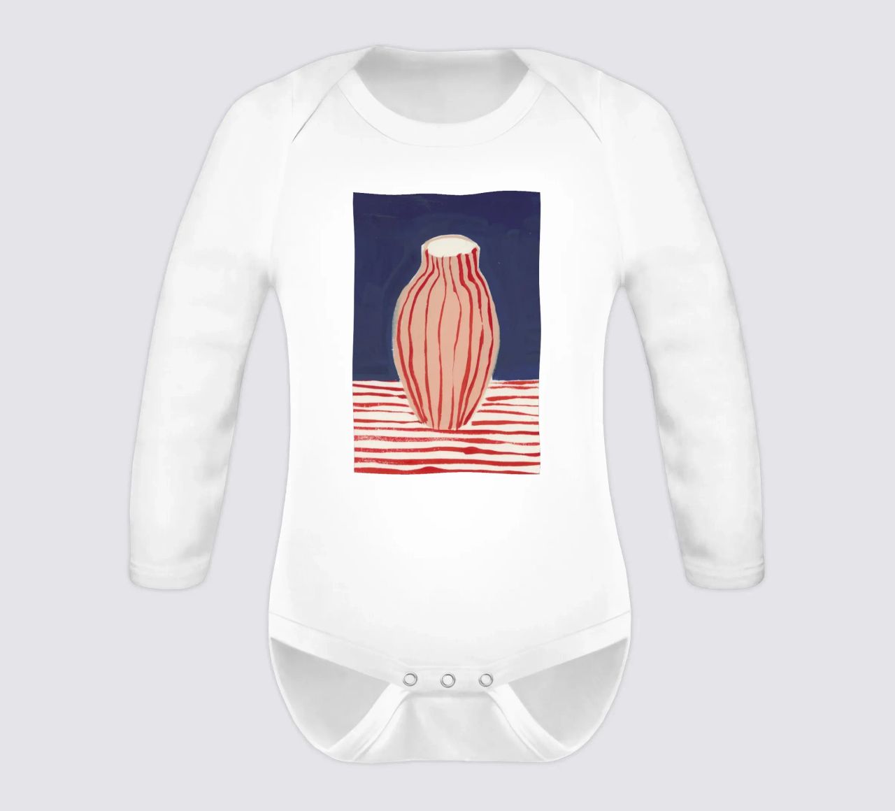 Red Striped Pink Vase long-sleeve baby romper by Sonia Brittain