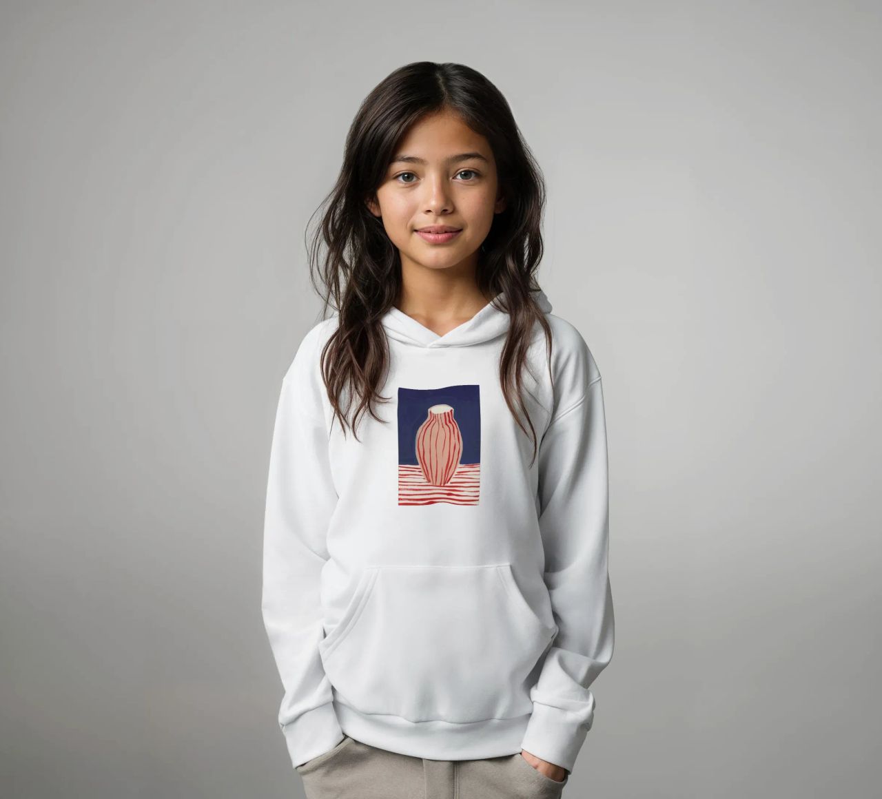 Red Striped Pink Vase kids hoodie by Sonia Brittain