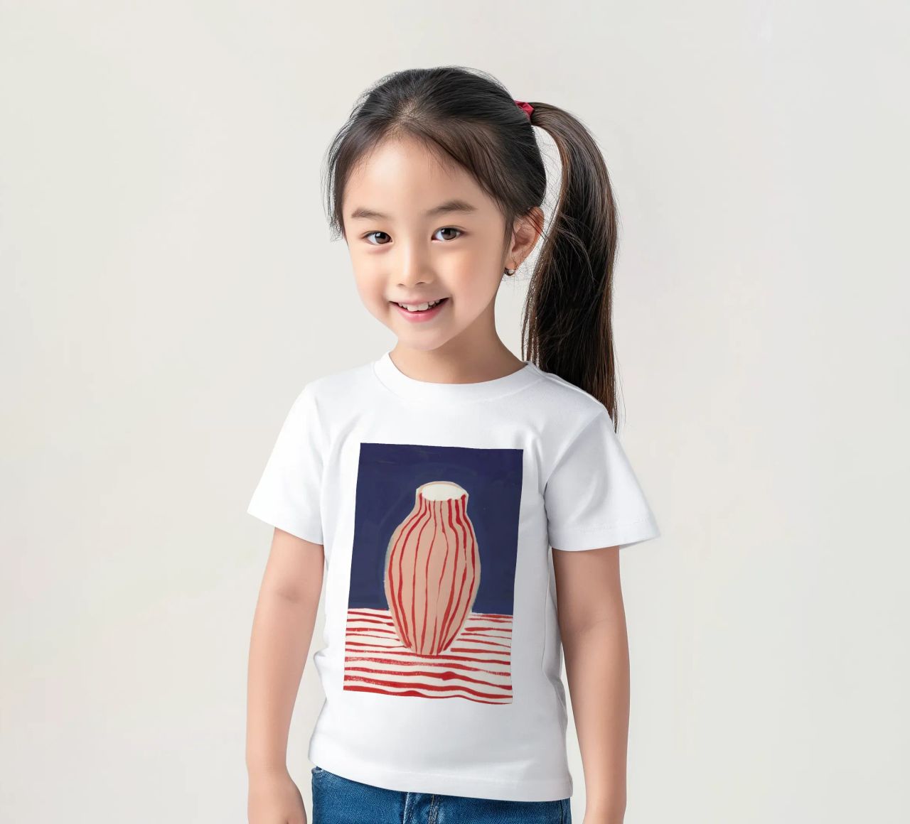 Red Striped Pink Vase kids t-shirt by Sonia Brittain
